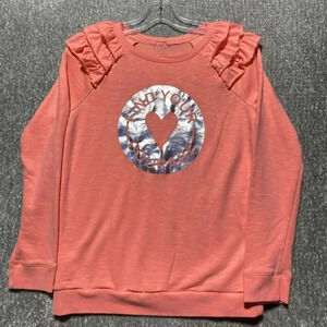 Cat & Jack Girls' Ruffle Sleeve Sweatshirt Find Your Courage Top XL Salmon Color